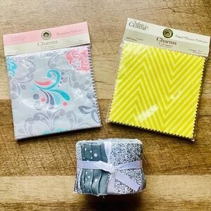 Quilting Fabric Lot 2 Fabric Central 30ps Charm Packs 1 Gray Jelly Roll Cotton